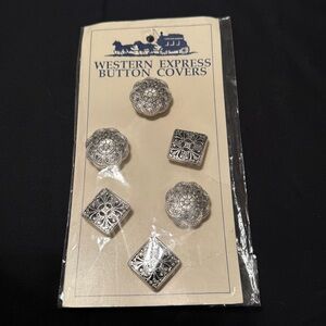Western Express | Vintage Silver-Tone Western Button Covers, Floral Concho Style